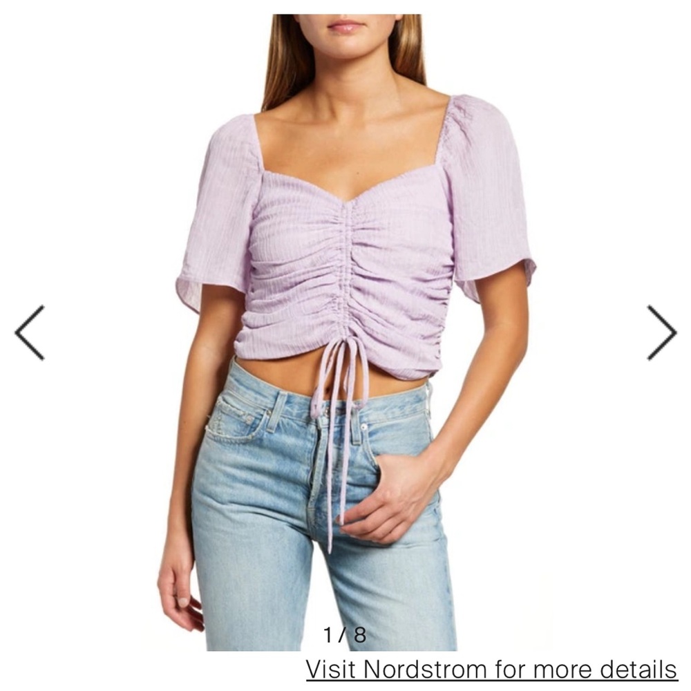 WAYF Secrets Kept Ruched Purple Crop Top